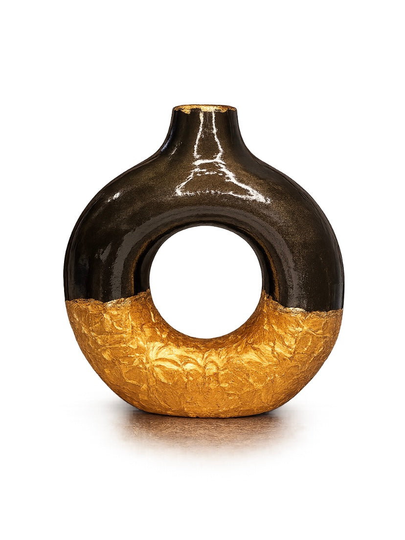 Jarrón nórdico efecto piedra, oxidado y dorados con textura