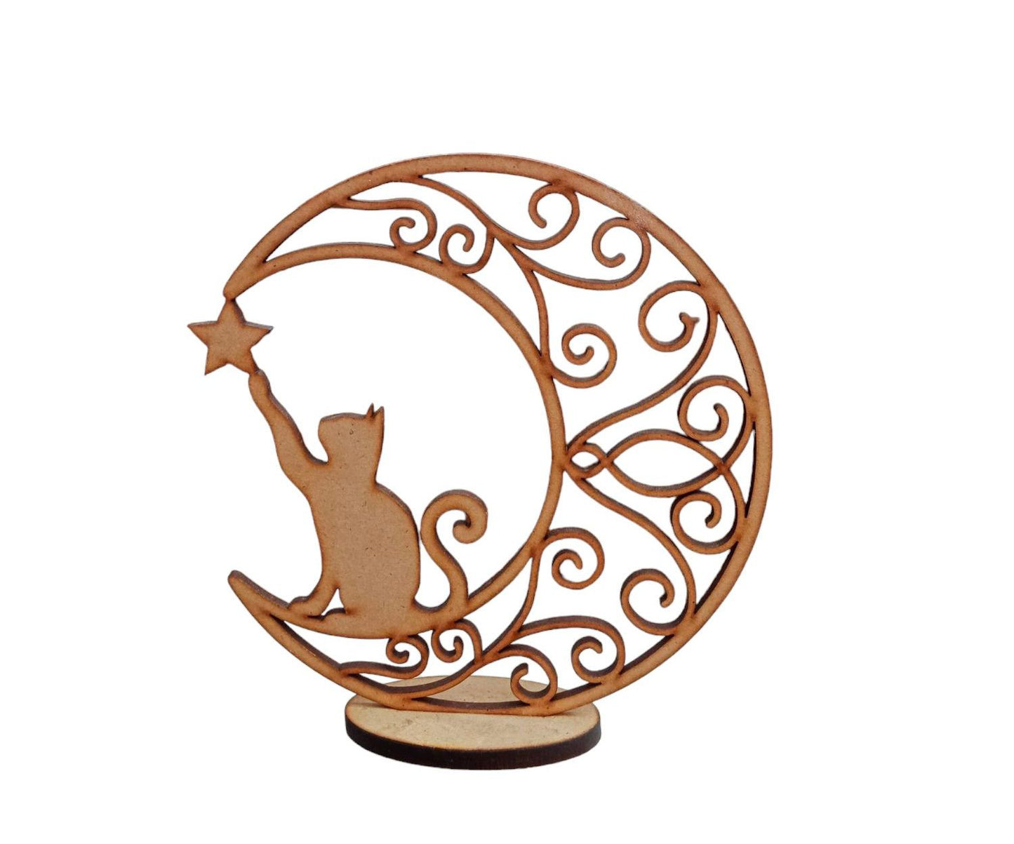 Gatito en luna para pintar de madera (MDF)