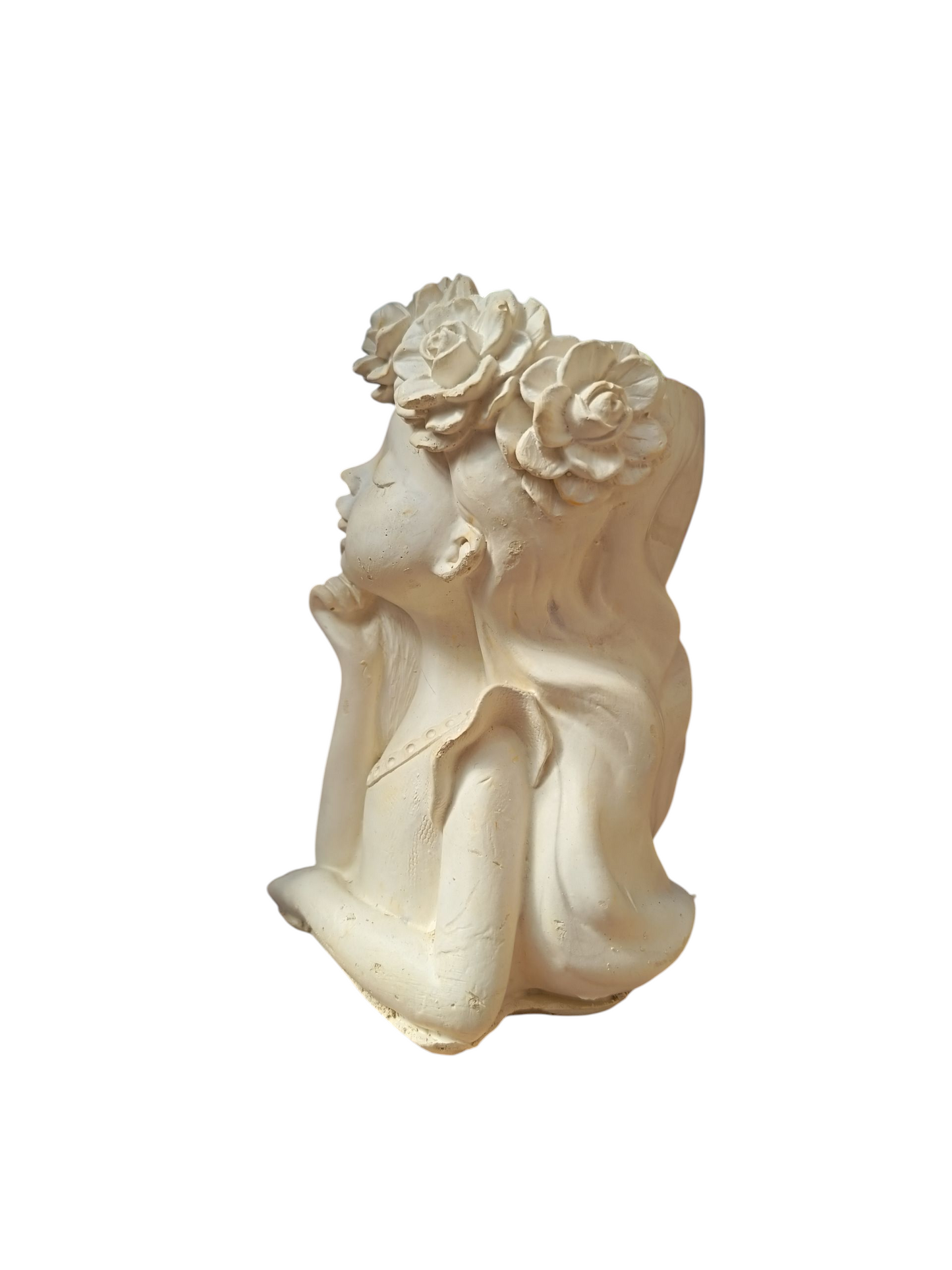 Niña corona de flores pensativa 15 cm alto x 12 cm ancho