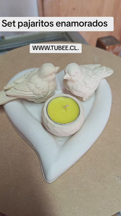 Pajaritos enamorados con porta vela