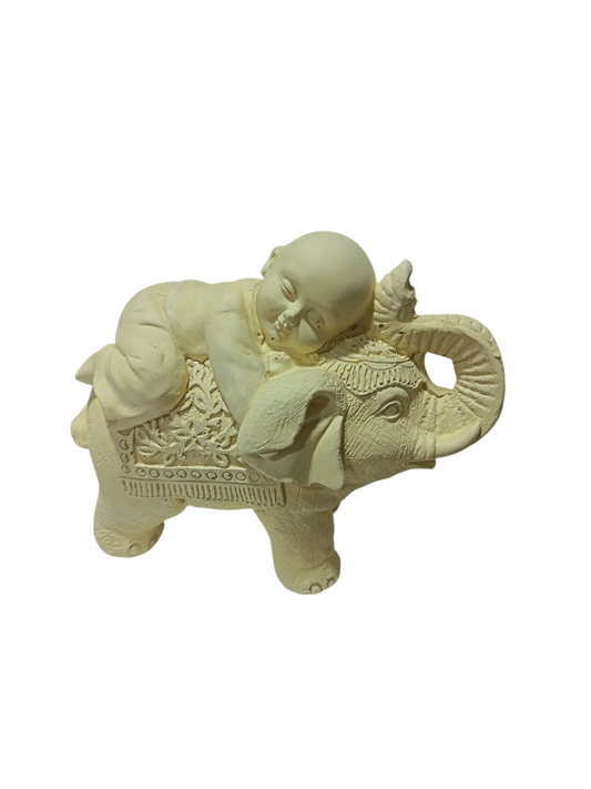 Monje en elefante 20 cm largo x 17 cm alto