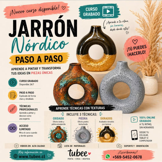 Jarrón nórdico efecto piedra, oxidado y dorados con textura